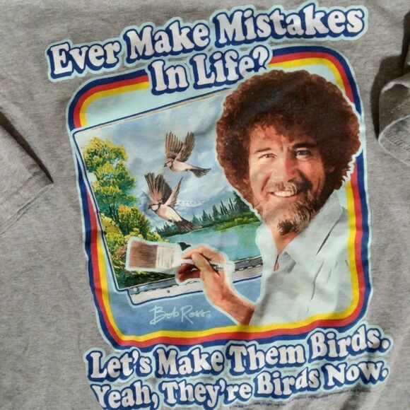 Bob Ross Mistakes Life Birds Graphic T-Shirt - Picture 2 of 6